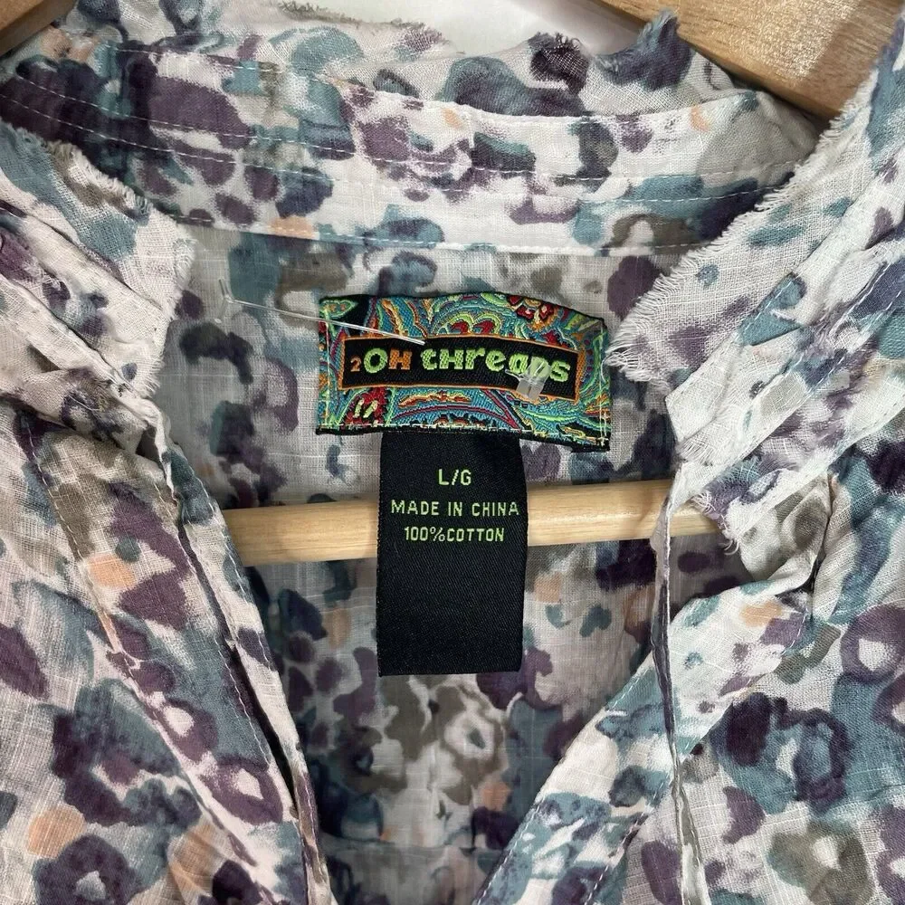 New 2OH Threads Blouse Top, Large, Purple And Grey Floral, 2W39004, Button Up - Picture 2 of 8
